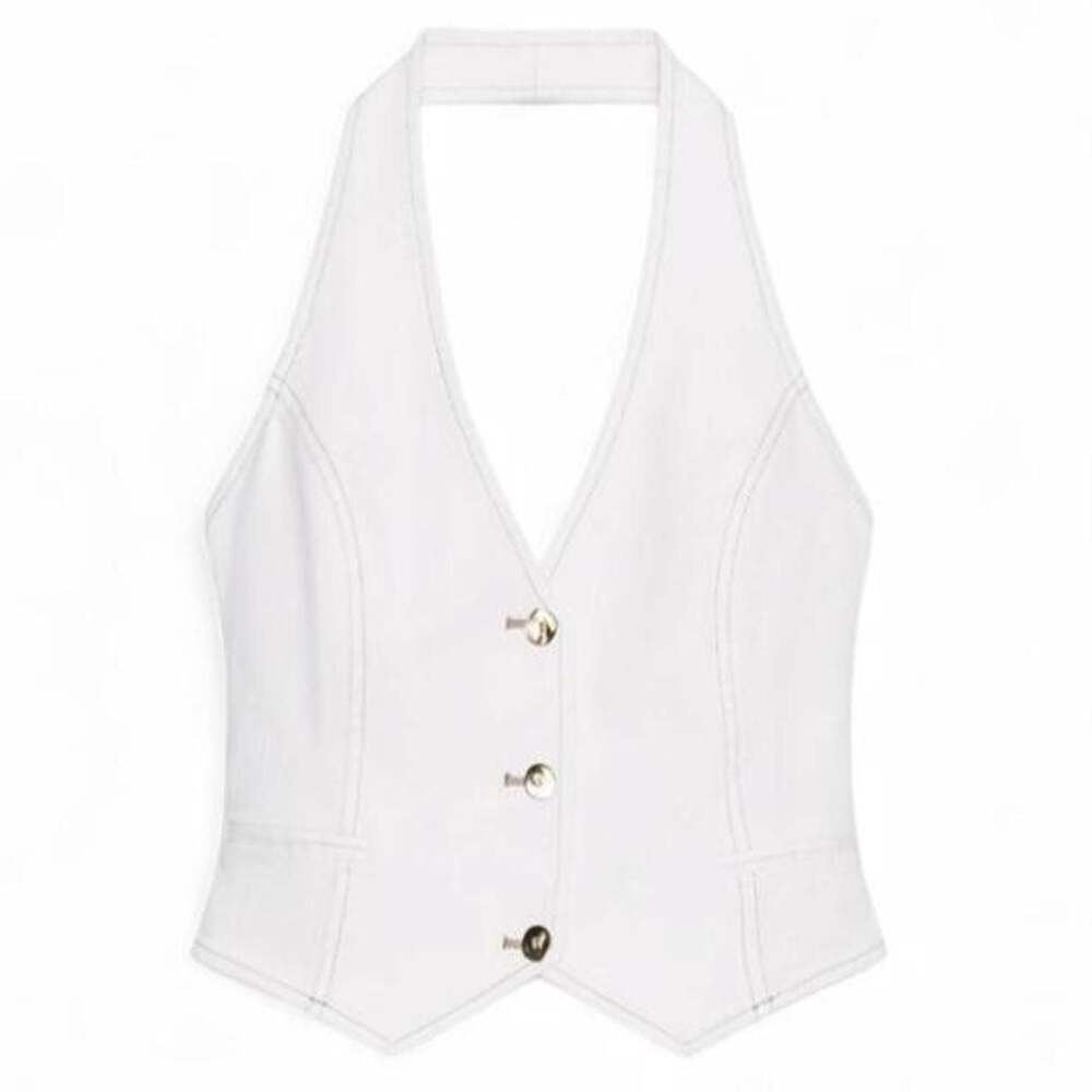 Zara Z1975 Denim Halter Crop Vest